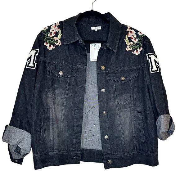 NWT Mistress Rocks "Fire Up" Denim Badge Jacket Black Large - Picture 2 of 6